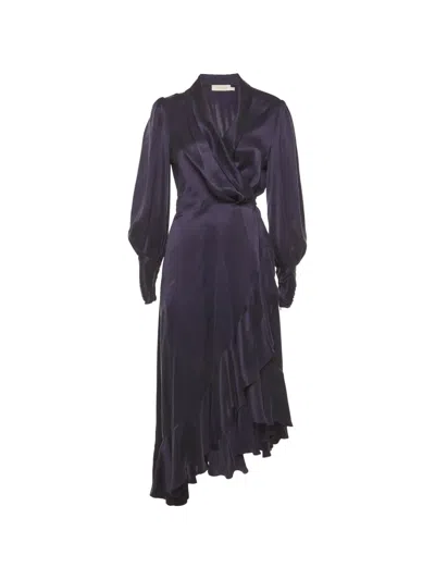 Pre-owned Zimmermann Ruffle-detail Wrap Dress In Purple