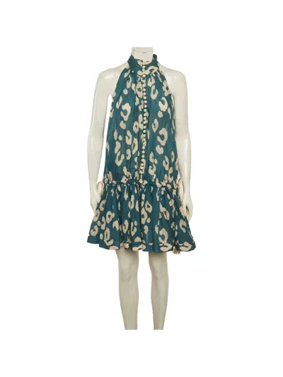 Pre-owned Zimmermann Ruffled-hem Mini Dress In Blue