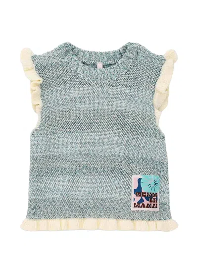 Zimmermann Kids' Ruffle-trimmed Knitted Top In Animal Print