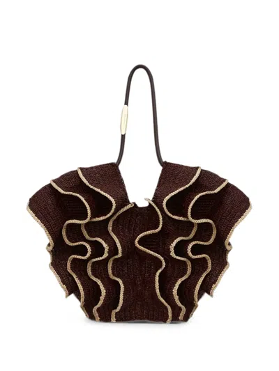 Zimmermann Ruffle-trimmed Woven Tote Bag In Brown