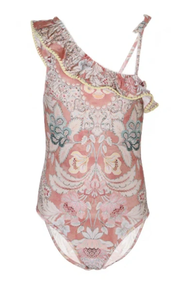 Zimmermann Rust Floral One Shoulder In Pink