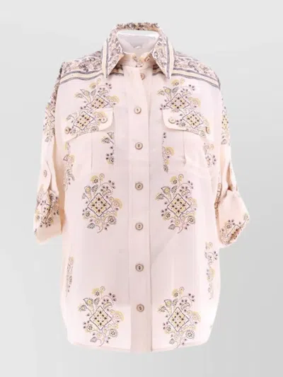 Zimmermann Pointillism-print Safari Shirt In Neutrals
