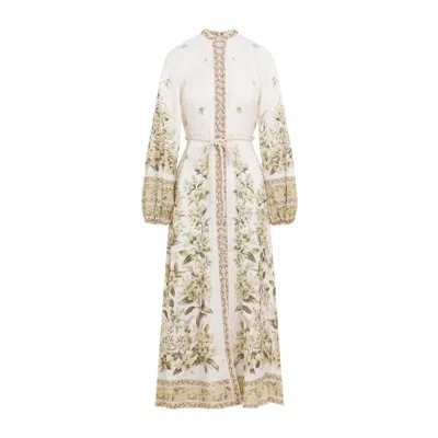 ZIMMERMANN ZIMMERMANN SAGE FLORAL LINEN GOLDEN BUTTONED MIDI DRESS