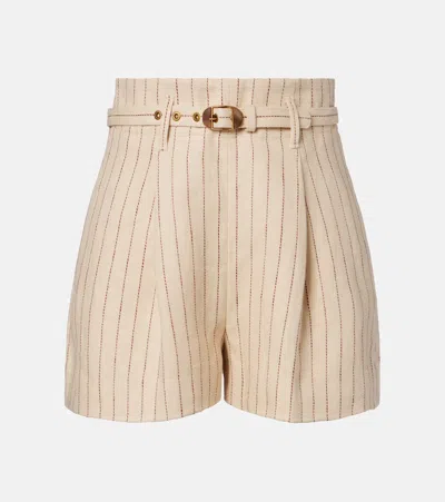Zimmermann Striped Belted Linen Shorts In Neutral