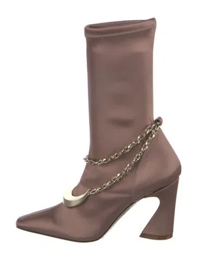 Pre-owned Zimmermann Satin Chain-link Accents Lace-up Boots In Pink