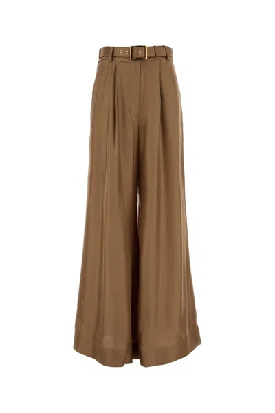 Zimmermann Satin Wide-leg Pant With Fluid Drape In Brown