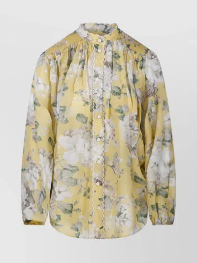 Zimmermann Scallop Blouse Floral Pattern In Yellow