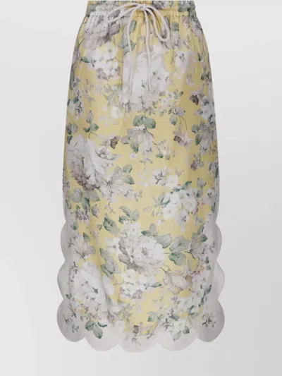 Zimmermann Scallop Midi Skirt Drawstring Detail In Yellow