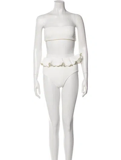 Pre-owned Zimmermann Scalloped Accent Bikini W/ Tags In White