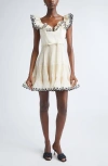 Zimmermann Scalloped Eyelet Trim Belted Minidress In White