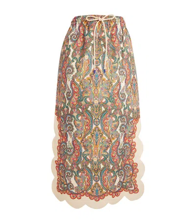 Zimmermann Scalloped Ottie Drawstring Skirt In Multi