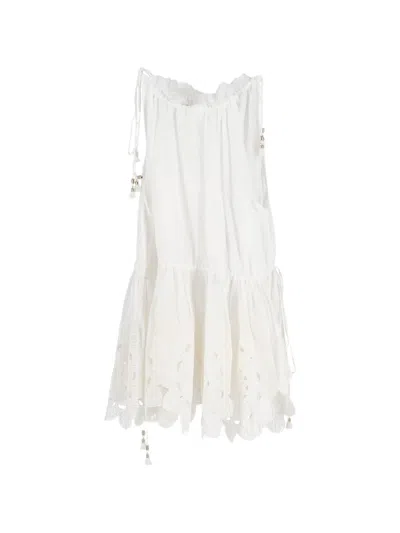 Pre-owned Zimmermann Scalloped Self-tie Top In White