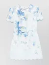 Zimmermann Crush Belted Crystal-embellished Scalloped Floral-print Linen Mini Dress