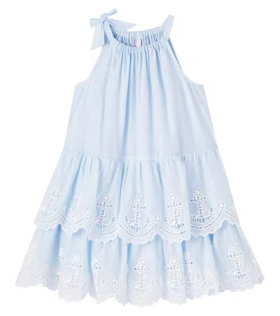 Zimmermann Kids' Scarborough Tiered Cotton Dress In Blue