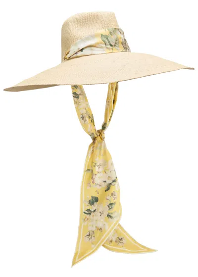 Zimmermann Scarf-embellished Straw Sun Hat In Multi Floral