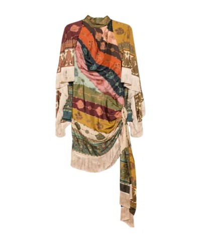 Zimmermann Scarf Print Fringed Wrap Mini Dress In Multi