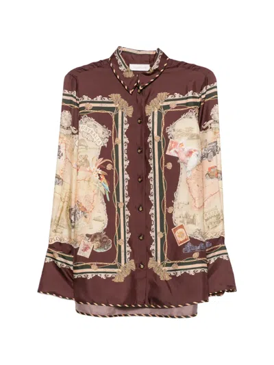 Zimmermann Scarf-print Silk Shirt In Brown