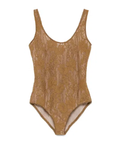 Zimmermann Lace Scoop Body Suit In Beige