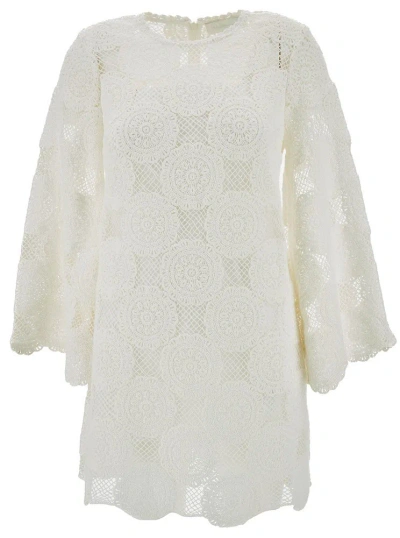 Zimmermann Scoop Edge Junie Crochet Lace Mini Dress In White