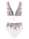 Zimmermann Rhiannon Wide Shoulder Bikini Set In Cream Multi Paisley In White
