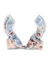 Zimmermann Spliced Print Awaken Crochet Tri Bikini Top In Blue