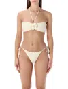 Zimmermann Awaken Embellished Crocheted Cotton Halterneck Bikini In Neutral