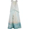 Zimmermann Illuminate Bead-embellished Printed Linen And Silk-blend Gown In Blue Seascape