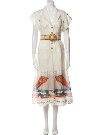 Pre-owned Zimmermann Seaside Postcard Linen Romper In Neutral