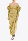 Zimmermann Sensory Drape Midi Dress In Green Linen In Olive