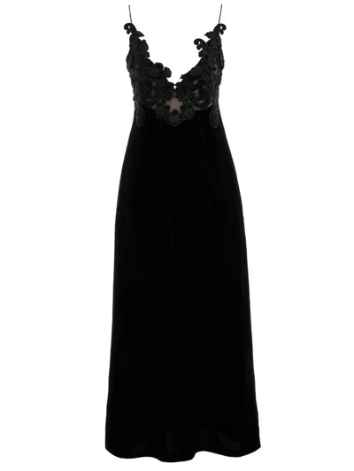 Zimmermann Sensory Velvet Slip Dress In Black With Embroidered Bodice