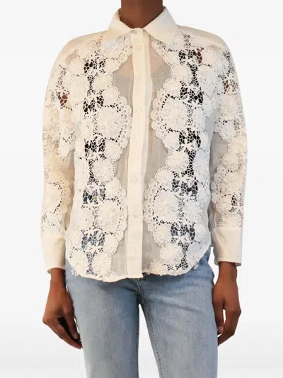 Pre-owned Zimmermann Sheer Broderie-anglaise Shirt In Neutrals