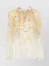 ZIMMERMANN SHEER FLORAL BLOUSE RUFFLE ACCENTS