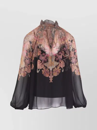 ZIMMERMANN SHEER FLORAL BLOUSE RUFFLE SLEEVES