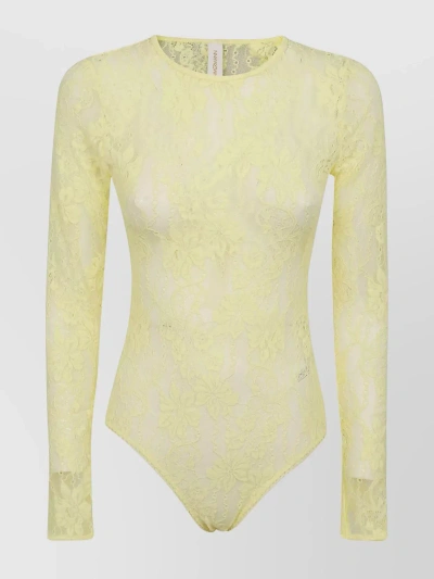 Zimmermann Sheer Floral Lace High Neck Top In Yellow