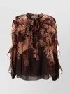 Zimmermann Womens Black Floral Illuminate Flutter Floral-print Sheer Blouse