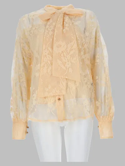 Zimmermann Sheer Lace Bow Tie Neck Blouse In Beige