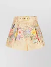 Zimmermann 'illuminate' Beige Shorts With Adlustable Belt And All-over Floral Print