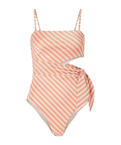 Zimmermann Shiny Striped Swimsuit In Orange
