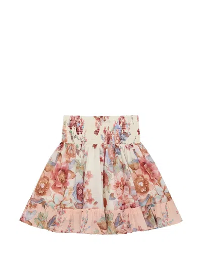 Zimmermann Kids' Shirred Floral Skirt In Pink