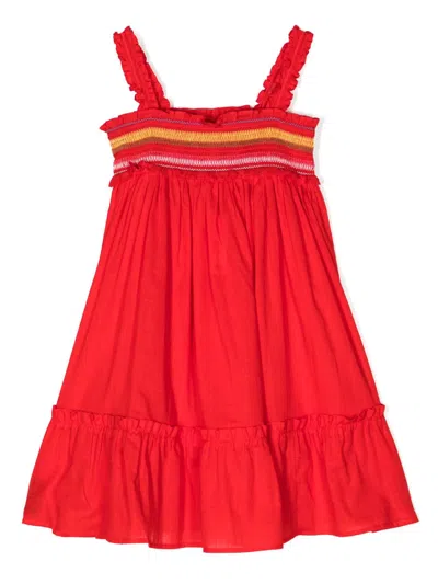 Zimmermann Kids' Shirred Tiered Cotton Dres In Red