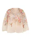 Zimmermann Illuminatebeige Blouse With Puffed Sleeves And All-over Floral Print In Linen And Silk Blend Woman