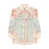 Zimmermann Womens Wallpaper Floral Mint Daylight Balloon-sleeves Woven Blouse Xs In Blue