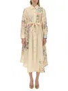 Zimmermann Halliday Belted Floral-print Linen Midi Shirt Dress In Beige