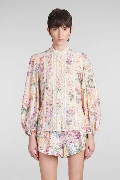 Zimmermann Shirt In Multicolor Cotton In Multi Watercolor Floral