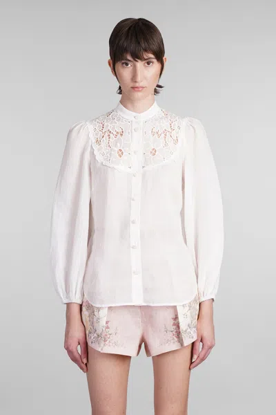 Zimmermann ‘jeannie' Butterfly Embroidery Linen Blouse In White
