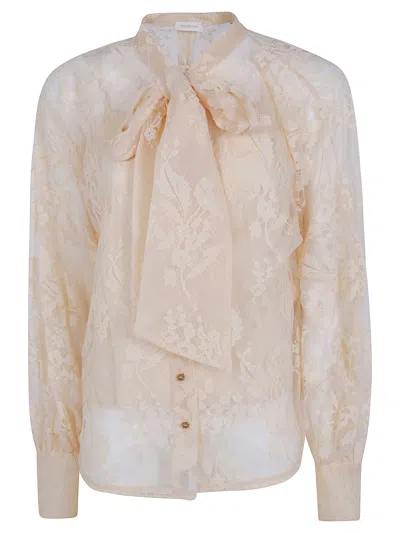 Zimmermann Shirt Lace "valiant Lace" Pussybow Blouse In Beige