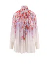 Zimmermann Crush Pleated Floral-print Crepon Blouse In Pink