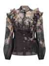 Zimmermann Crush Frill Sleeve Floral Blouse In Black