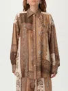 Zimmermann Lucky Brown Shirt With Classic Collar And All-over Floral Print In Silk Woman