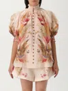 Zimmermann Cream And Pink Linen Top In Multi